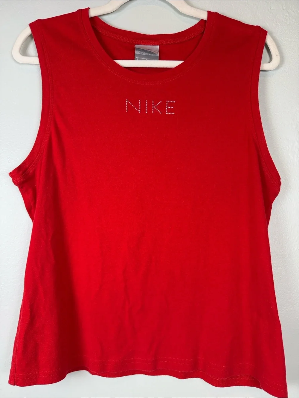 Vintage 90s/Y2K Nike Red Rhinestone Spell-out Muscle Tank Top Size L